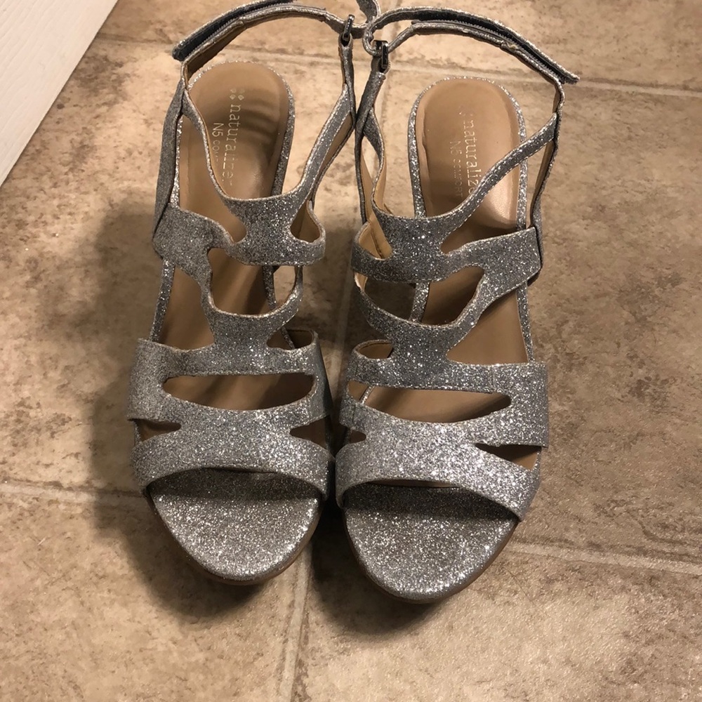 Silver glitter heels